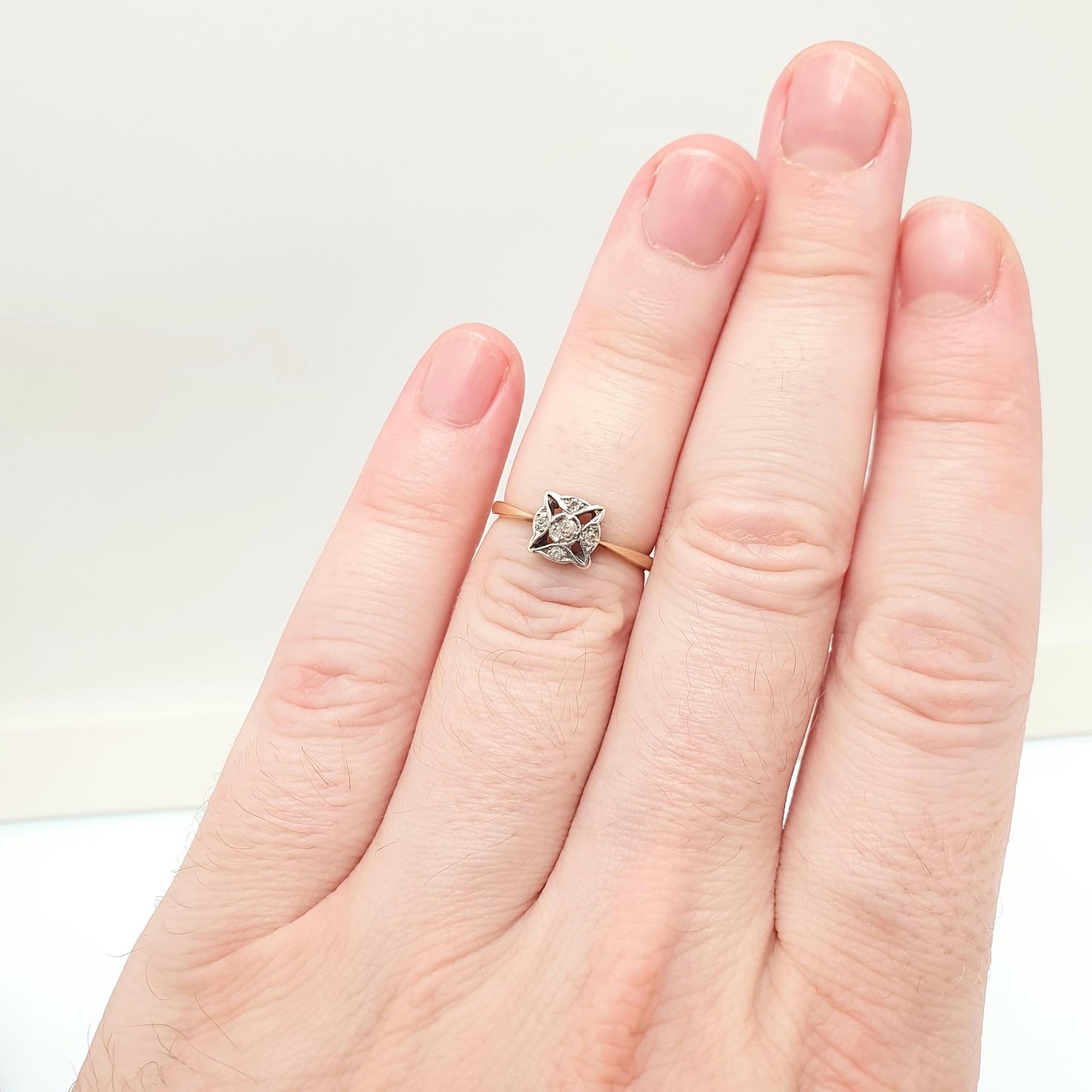 Antique 18k 18ct Gold Diamond Ring Art Deco X Cross Square Shape Solid 750 18kt Wedding Womens Engagement Vintage Jewellery Jewelry US 6 1/4