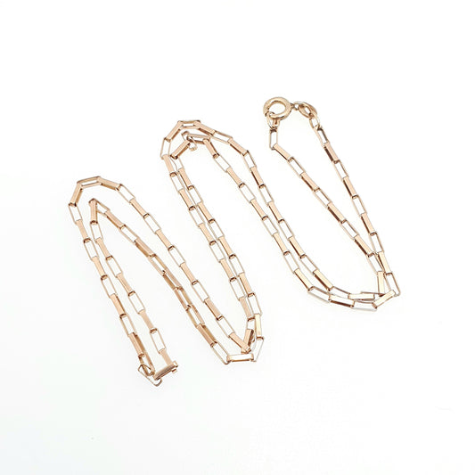 Vintage 9k Rose Gold Chain Necklace Long Box Link Rectangular 51cm 20" 4.26g Hallmarked Solid 9ct 375 Pink Womens Mens Jewellery Jewelry