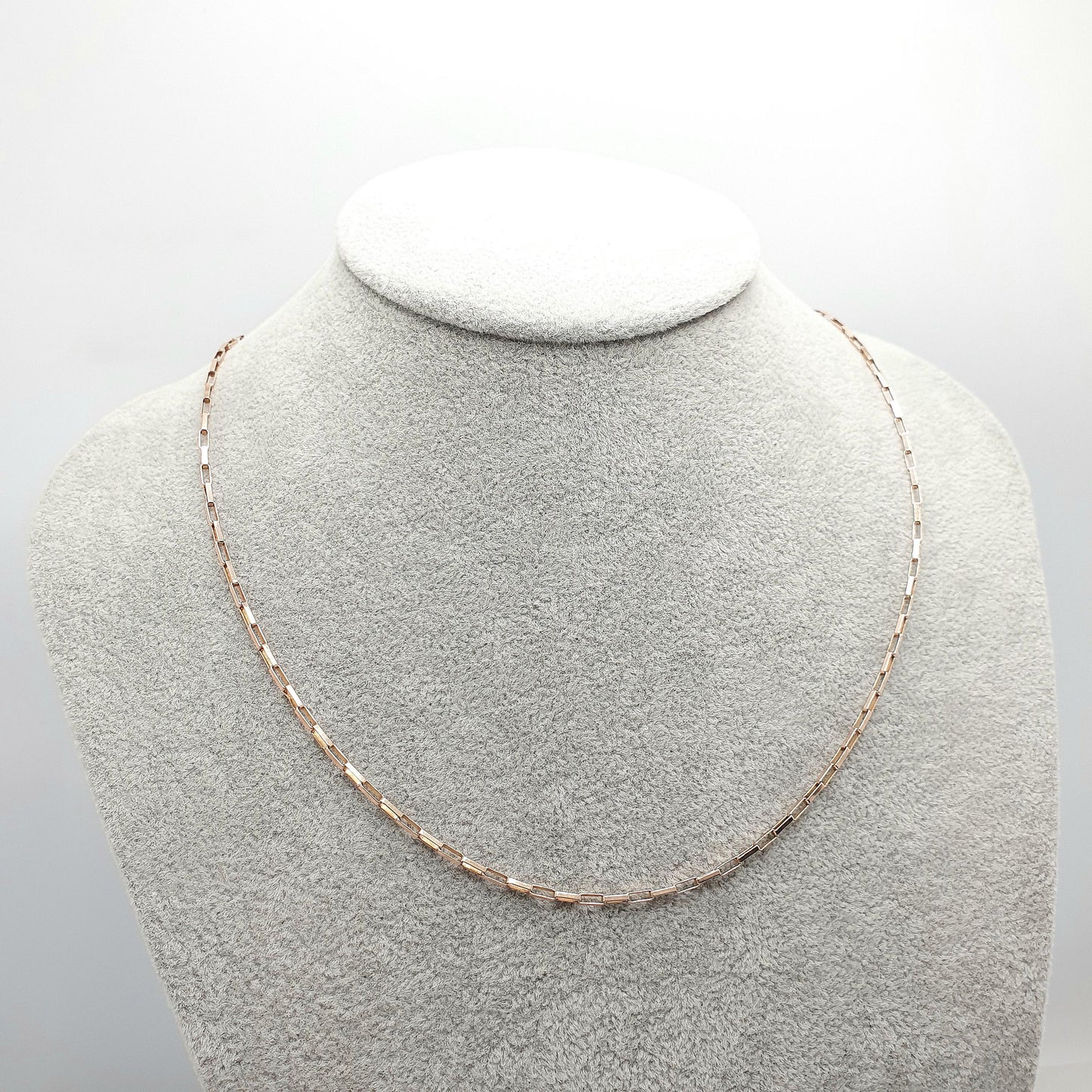 Vintage 9k Rose Gold Chain Necklace Long Box Link Rectangular 51cm 20" 4.26g Hallmarked Solid 9ct 375 Pink Womens Mens Jewellery Jewelry