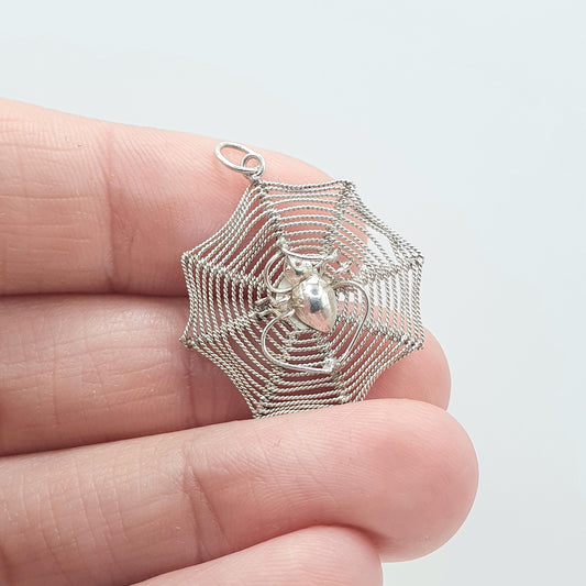 Vintage Solid Silver Spider in Spiderweb Pendant Handmade Necklace Arachnid Insect Bug Womens Vintage Mens Jewelry Jewellery