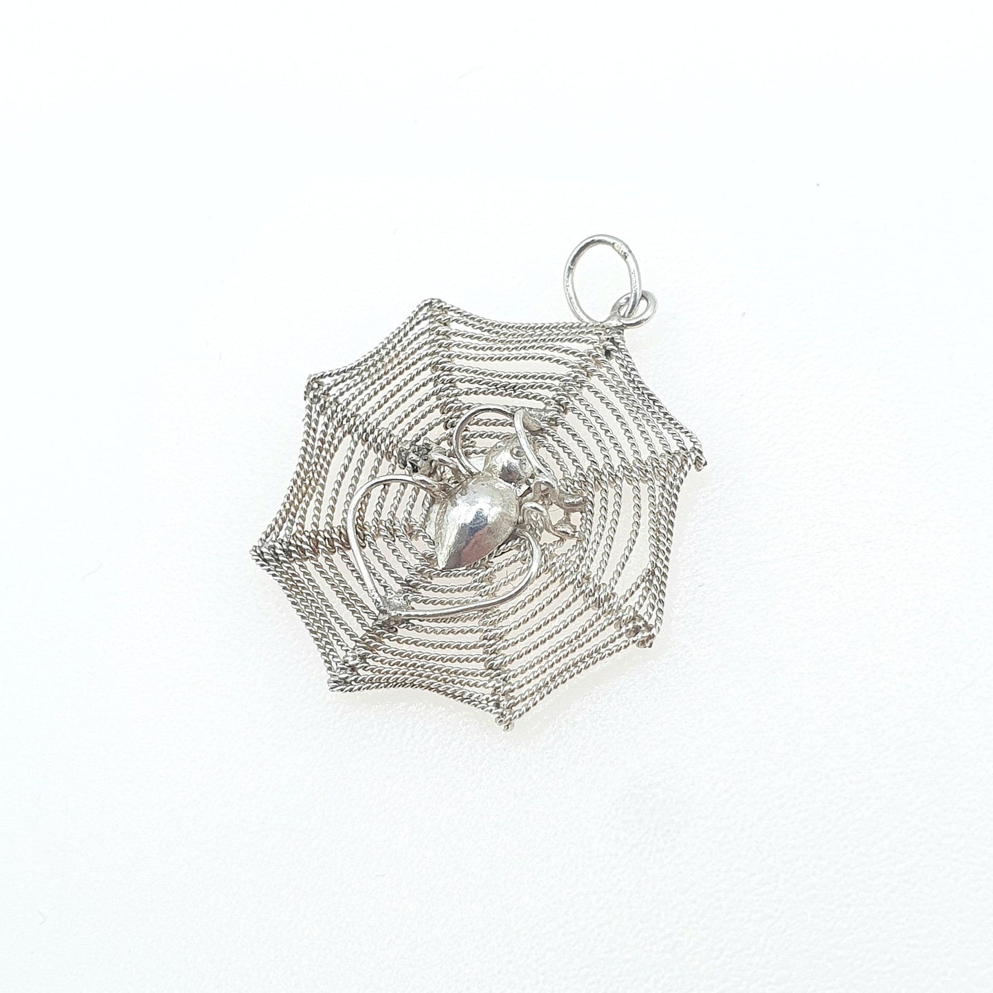 Vintage Solid Silver Spider in Spiderweb Pendant Handmade Necklace Arachnid Insect Bug Womens Vintage Mens Jewelry Jewellery