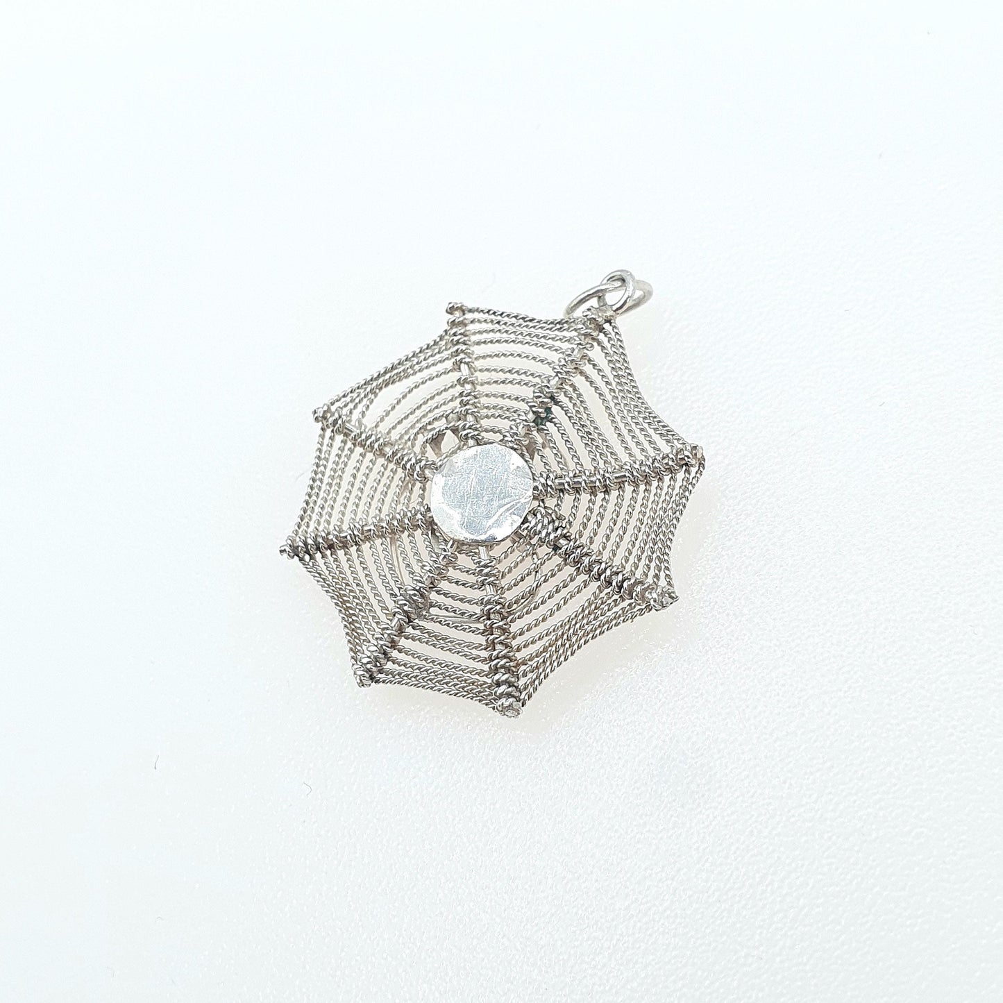 Vintage Solid Silver Spider in Spiderweb Pendant Handmade Necklace Arachnid Insect Bug Womens Vintage Mens Jewelry Jewellery