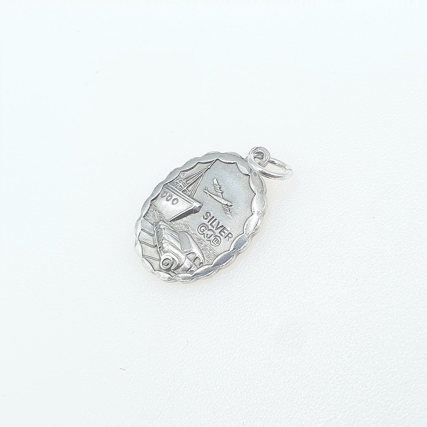 Vintage GEORG JENSEN Sterling Silver St Christopher Pendant Double Sided Oval Car Plane Boat Jewellery Jewelry Men Women