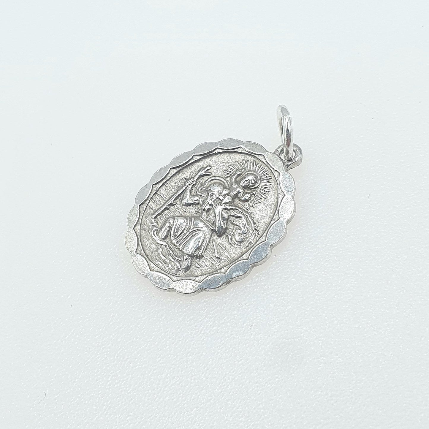 Vintage GEORG JENSEN Sterling Silver St Christopher Pendant Double Sided Oval Car Plane Boat Jewellery Jewelry Men Women