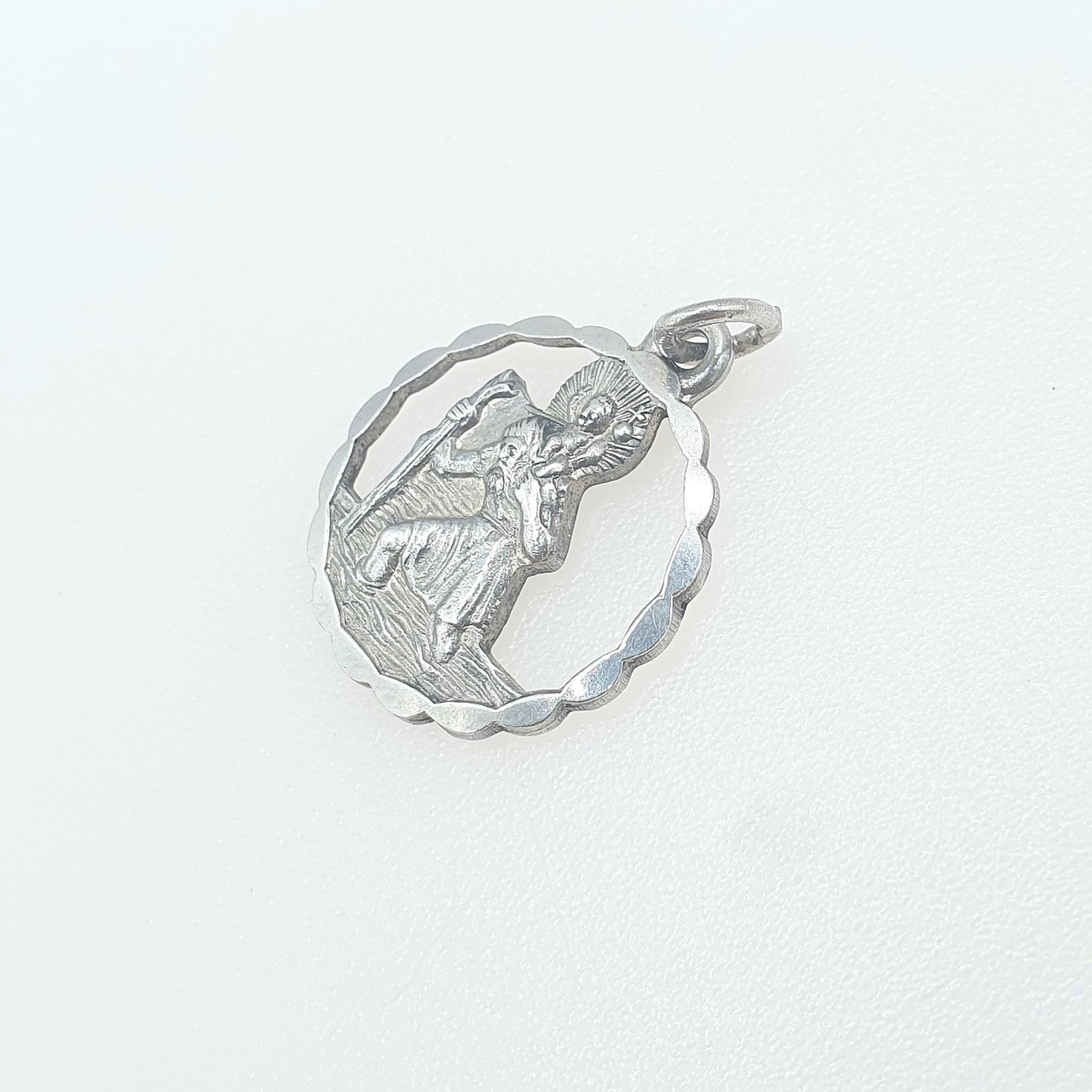 GEORG JENSEN Vintage Sterling Silver St Christopher Pendant Cut Out Pierced Silhouette Round Travel Saint Womens Mens Jewellery Jewelry