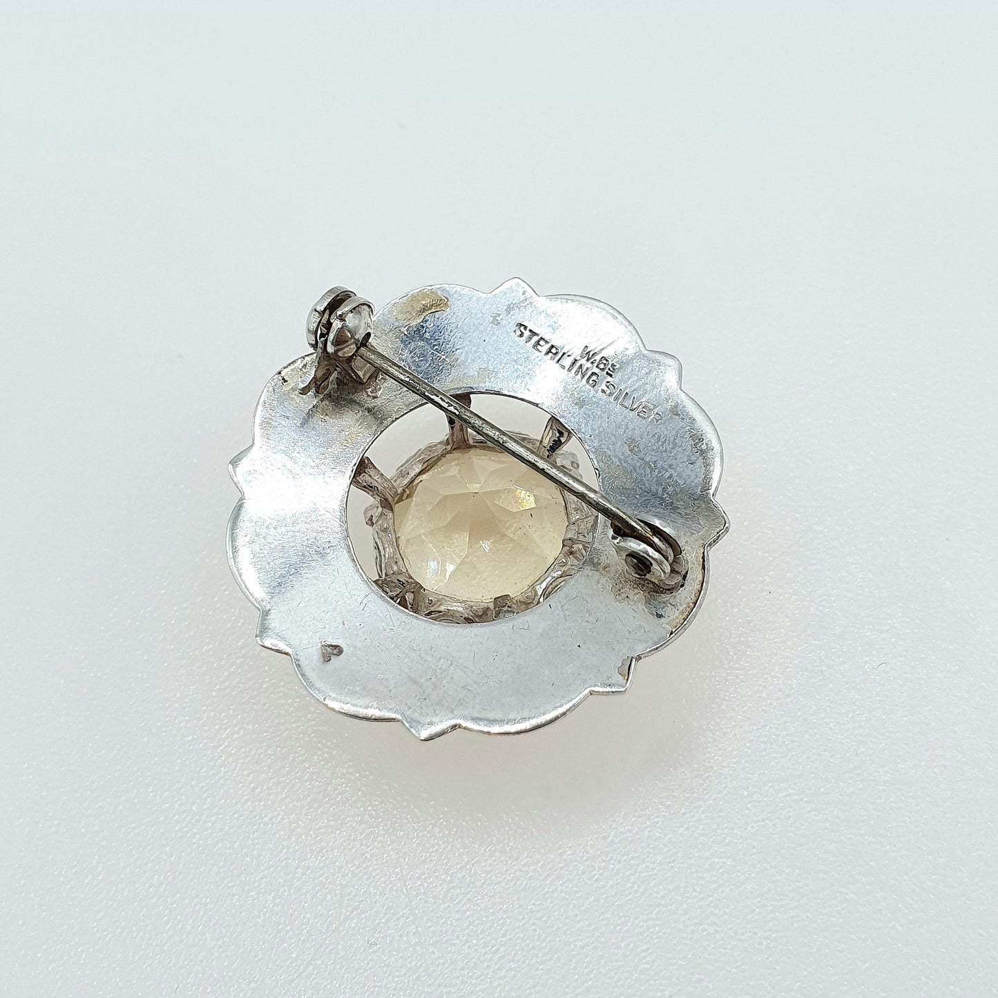 Old Vintage Sterling Silver Scottish Citrine Brooch Round Cut Large Orange Gemstone Targe Shield Womens Jewelry Jewellery