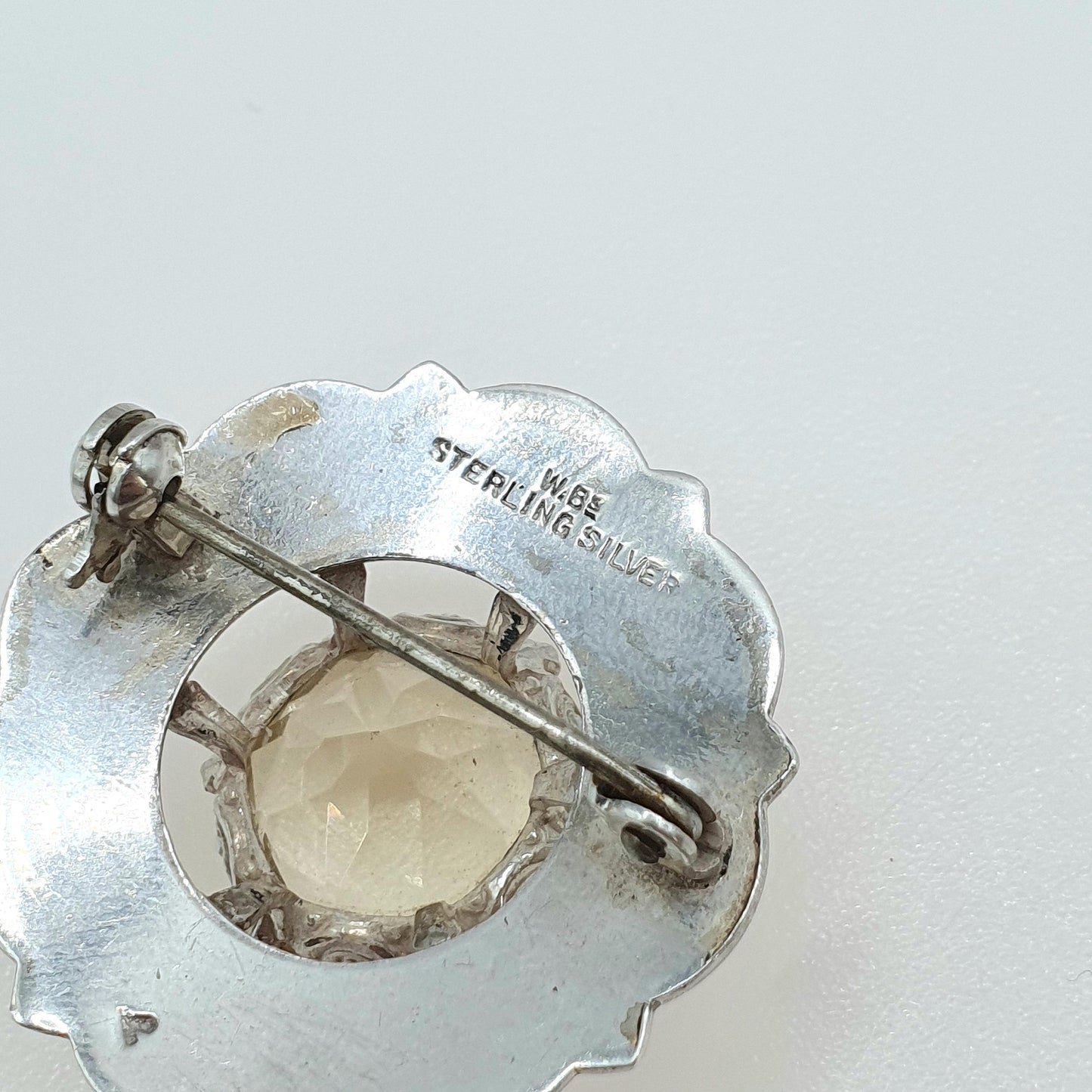 Old Vintage Sterling Silver Scottish Citrine Brooch Round Cut Large Orange Gemstone Targe Shield Womens Jewelry Jewellery