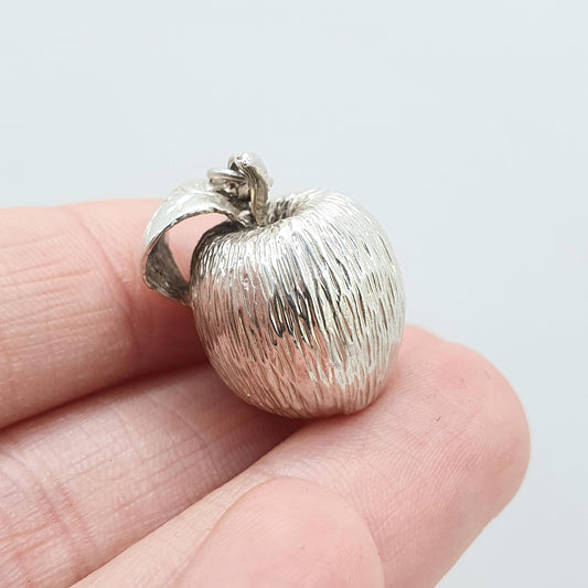 Vintage Sterling Silver Apple Pendant Necklace Forbidden Fruit Kitsch Eden Adam Eve Jewellery Retro Solid 925 Womens Jewelry Jewellery