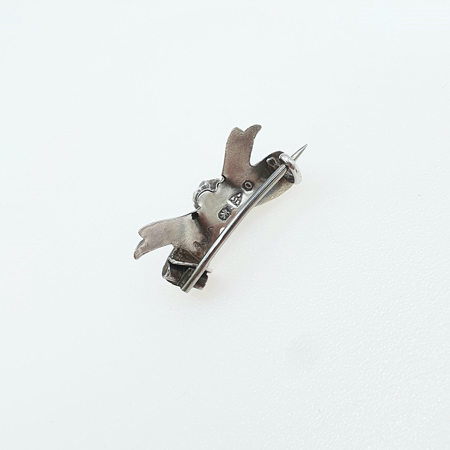 Antique Victorian Sterling Silver Bow Brooch Diamond Paste 1897 Hallmark Tiny Cute Small Vintage Womens Jewelry Jewellery Mens