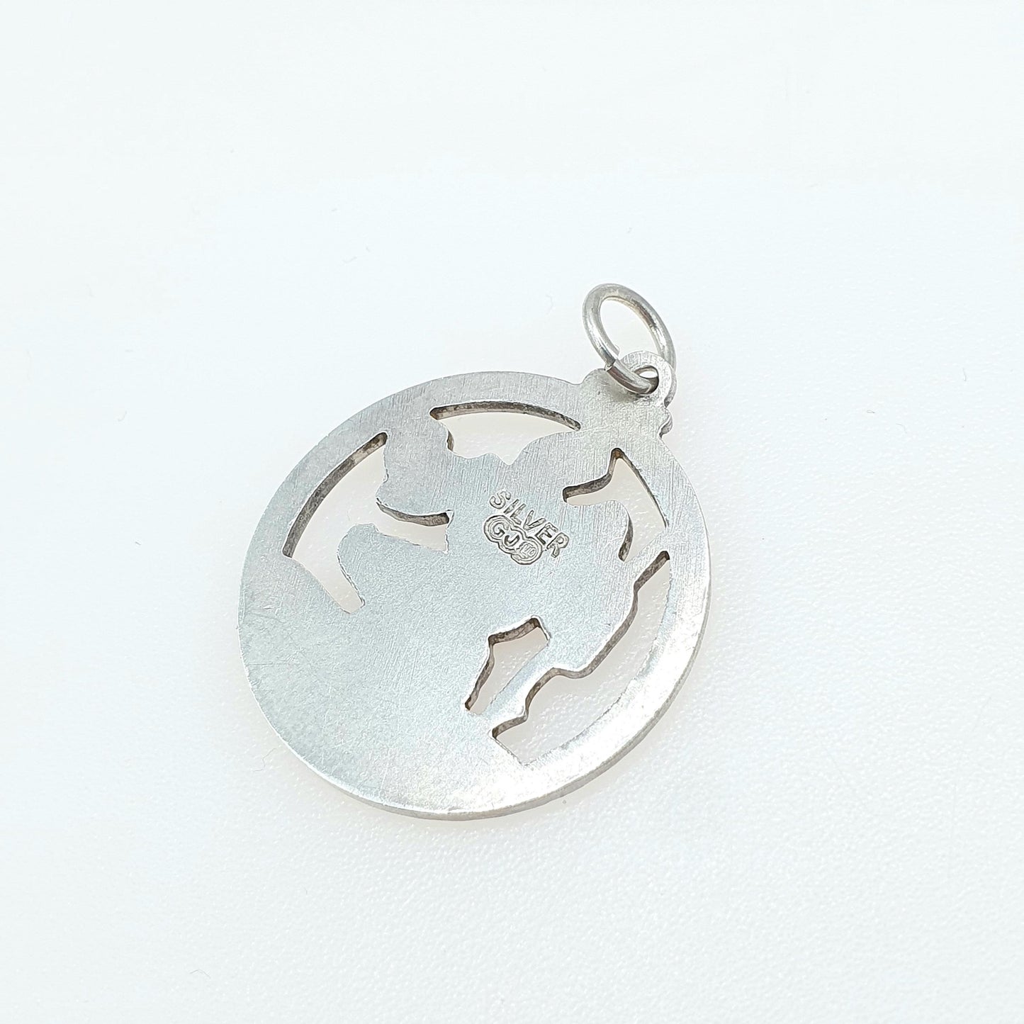 Vintage Sterling Silver GEORG JENSEN St Christopher Pendant Pierced Cut Out Round Large Jewellery Jewelry Catholic Christian Mens Womens