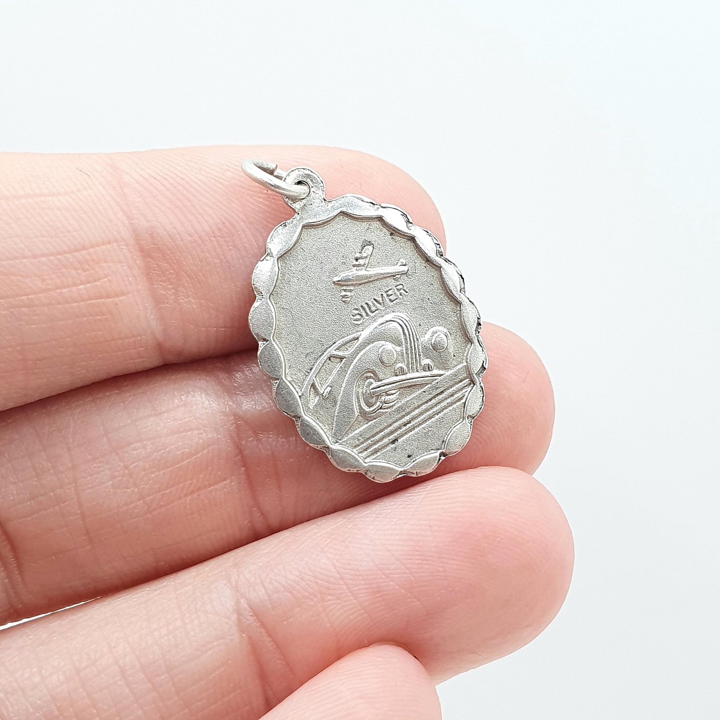 Vintage Sterling Silver St Christopher Pendant Double Sided Plane and Car Saint Travel Womens Mens Unisex Jewellery Jewelry