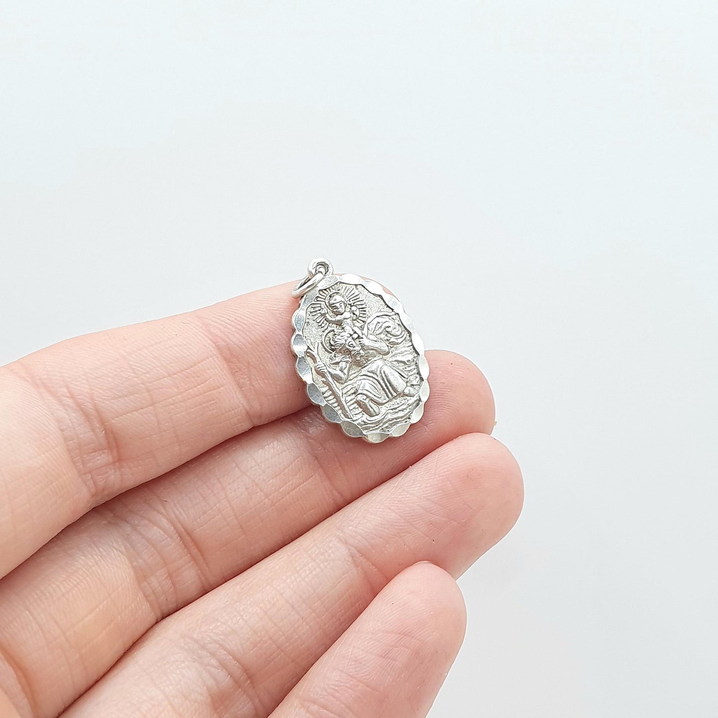 Vintage Sterling Silver St Christopher Pendant Double Sided Plane and Car Saint Travel Womens Mens Unisex Jewellery Jewelry