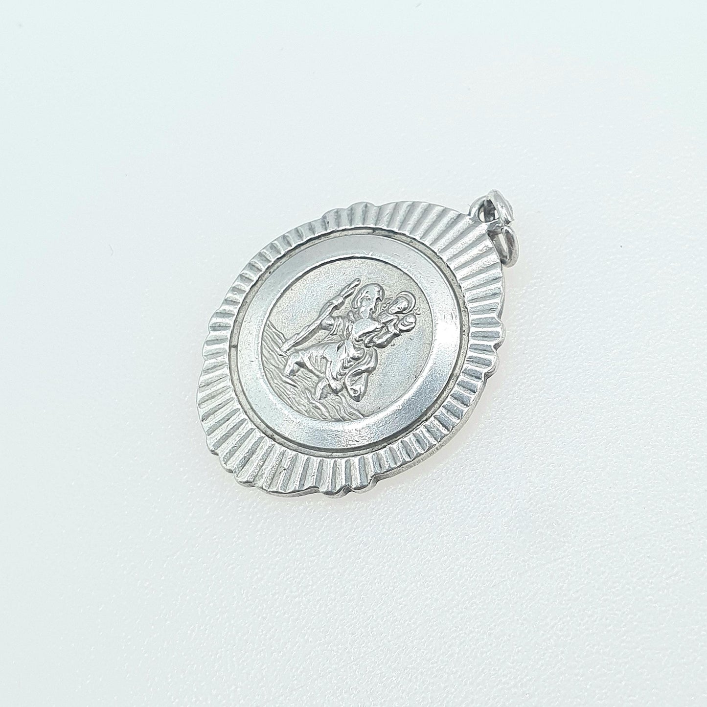 GEORG JENSEN Vintage Sterling Silver St Christopher Pendant Sunburst Sides Oval Saint Travel Jewellery Jewelry Men Women