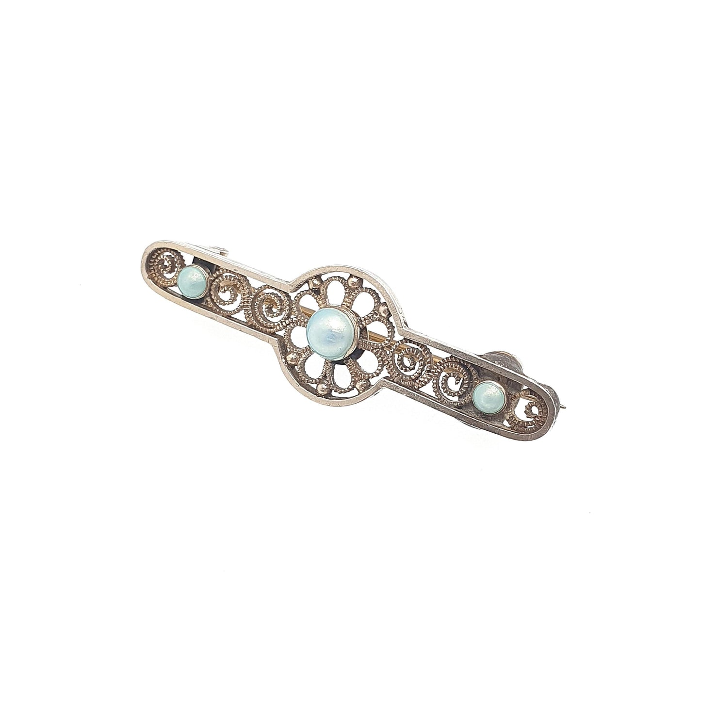 Antique MARIUS HAMMER Solid Silver Brooch Pin Blue Enamel Filigree 930S Scandinavian Jewelry Jewellery Vintage