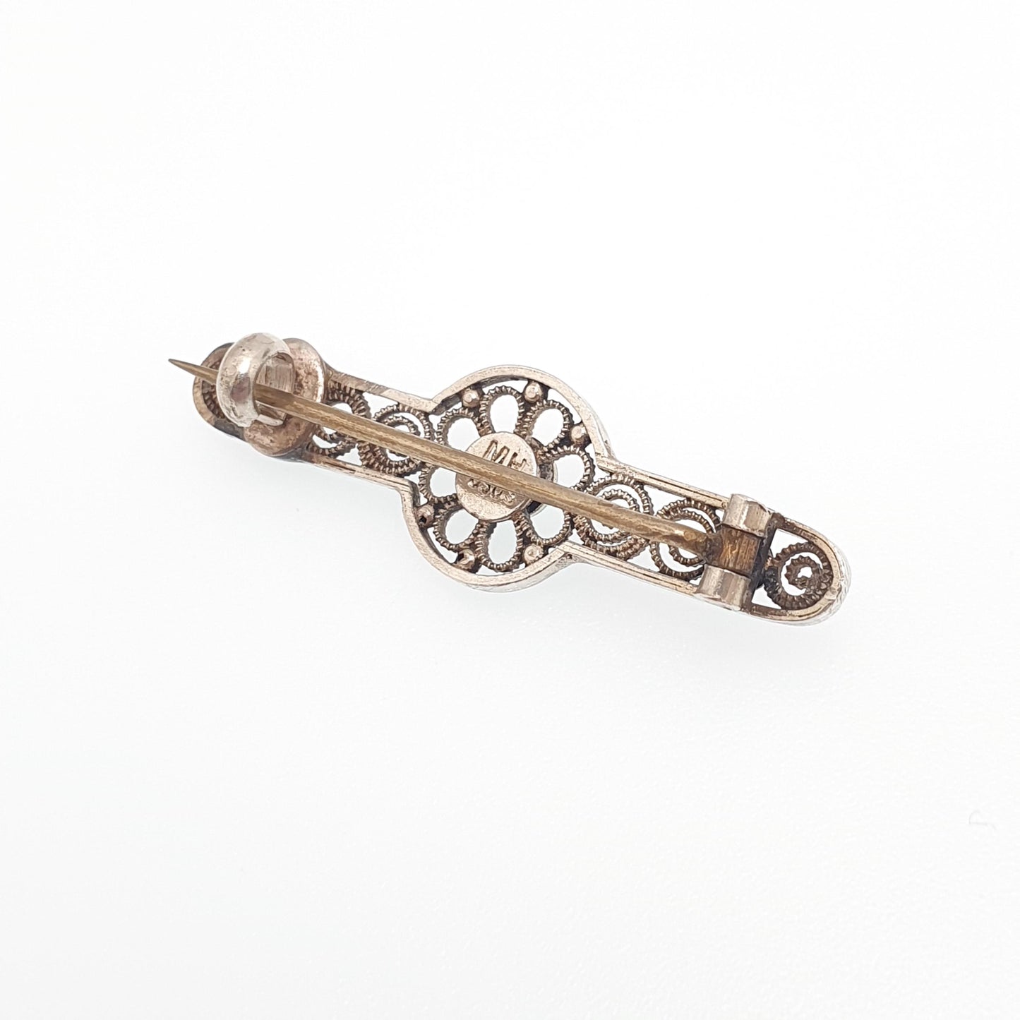 Antique MARIUS HAMMER Solid Silver Brooch Pin Blue Enamel Filigree 930S Scandinavian Jewelry Jewellery Vintage