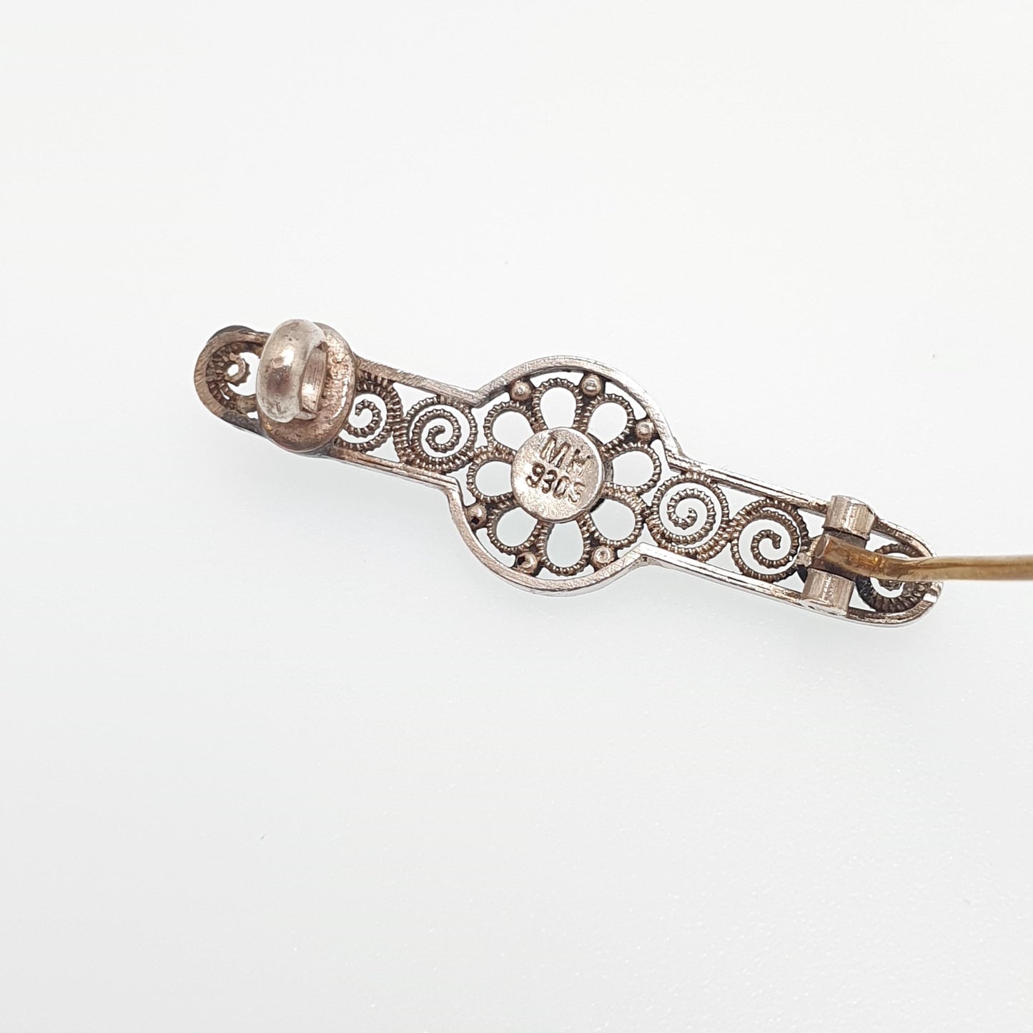 Antique MARIUS HAMMER Solid Silver Brooch Pin Blue Enamel Filigree 930S Scandinavian Jewelry Jewellery Vintage