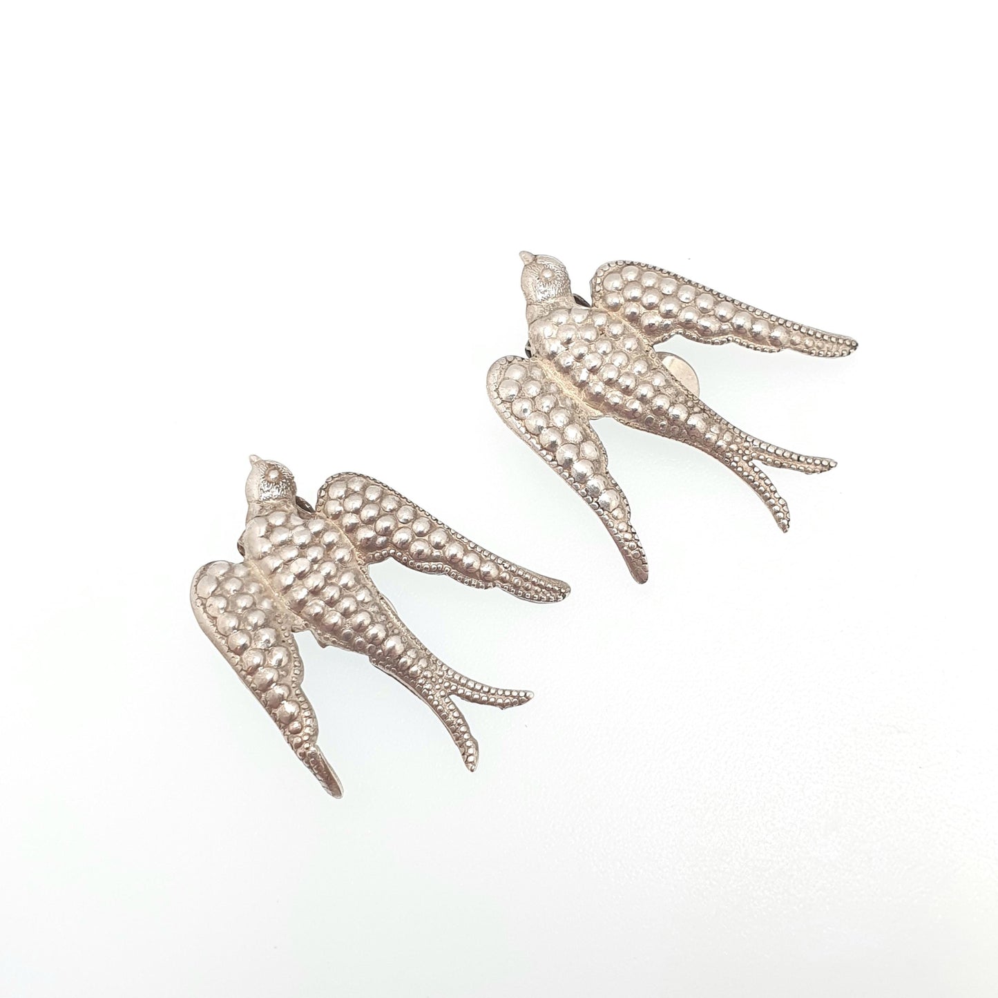 Antique Sterling Silver Bird Earrings Swallow Swifts Clip On Large Big Charles Horner Style Pastry Cutter Vintage Womens Jewelry Jewellery