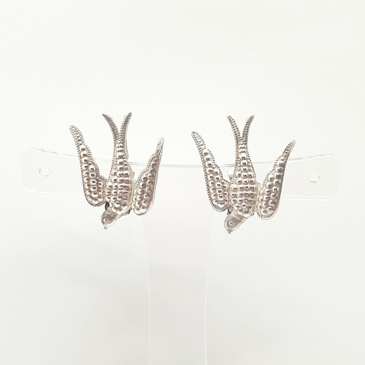 Antique Sterling Silver Bird Earrings Swallow Swifts Clip On Large Big Charles Horner Style Pastry Cutter Vintage Womens Jewelry Jewellery