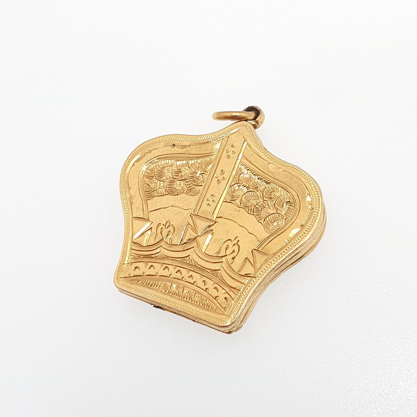 Antique Victorian 9ct Gold Crown Locket 9kt 9k Back and Front Yellow Pendant Royalty King Queen Unusual Shape Vintage Jewellery Jewelry