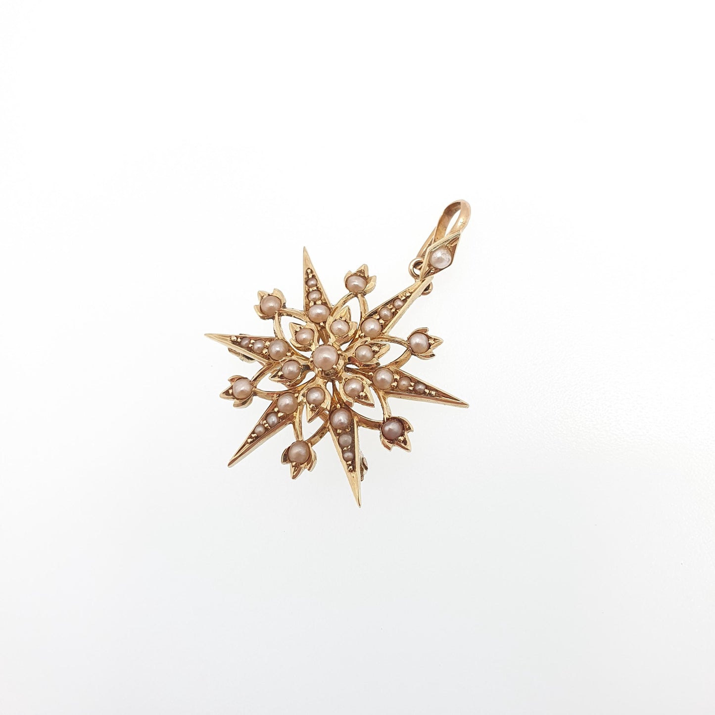 Antique 15ct Gold Star Pendant Seed Pearl Necklace Victorian Brooch Pin Solid 15k 15kt Celestial Vintage Jewellery Jewelry