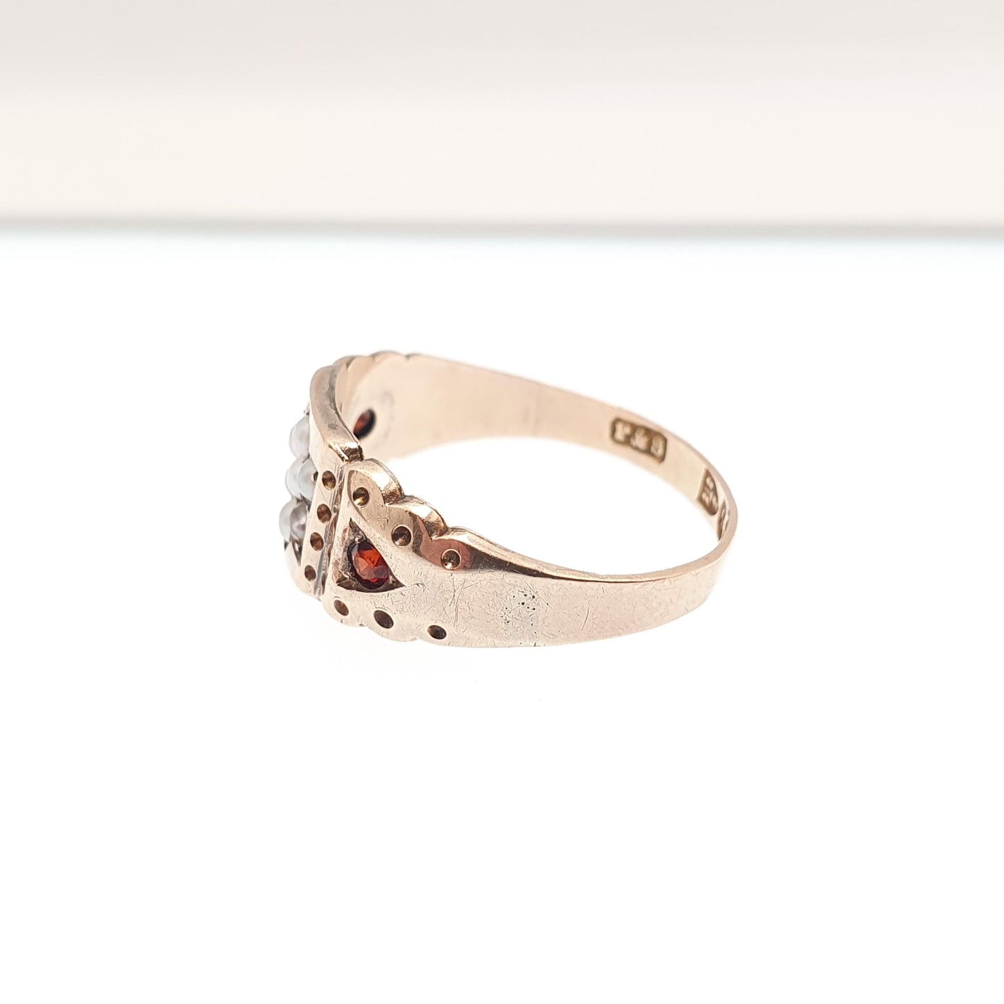 Antique Victorian 9ct Gold Garnet & Pearl Ring 1894 Hallmark Solid 375 Star Centre Cluster Womens Vintage Jewelry Jewellery UK N US 6 3/4