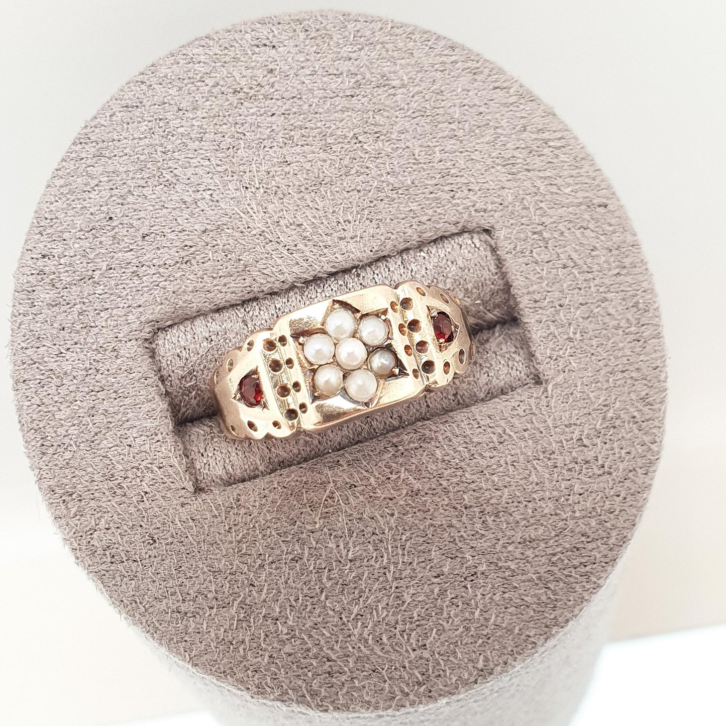 Antique Victorian 9ct Gold Garnet & Pearl Ring 1894 Hallmark Solid 375 Star Centre Cluster Womens Vintage Jewelry Jewellery UK N US 6 3/4