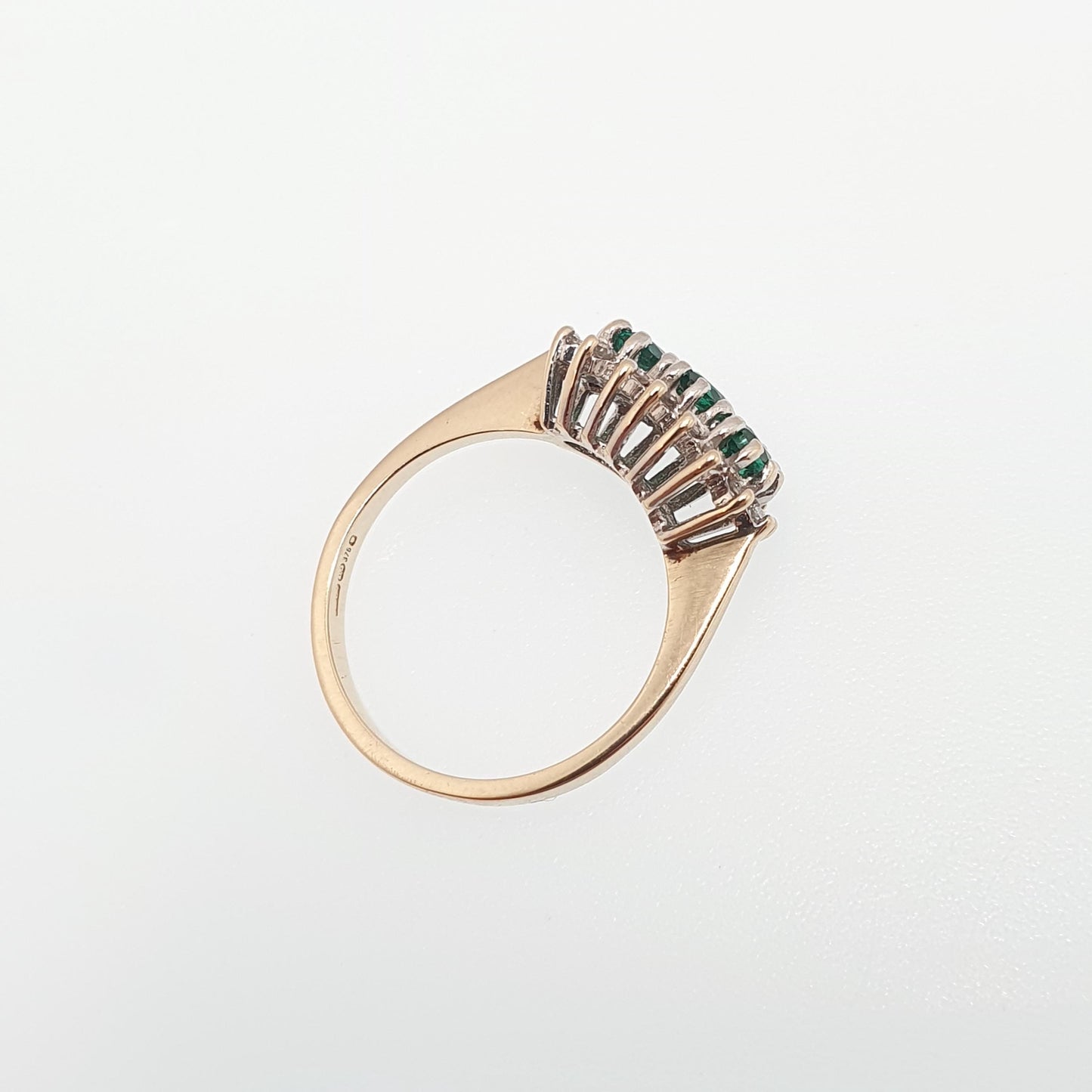 Vintage 9ct Gold Emerald & Diamond Ring Trilogy Solid 9k 9kt Genuine Gemstone Jewelry Jewellery Womens UK J 1/2 US 5