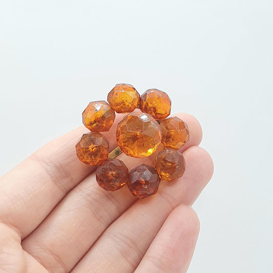 Antique Victorian Baltic Amber Flower Brooch Rolled Gold Faceted Cluster Orange Genuine Floral Vintage Womens Jewelry Jewellery