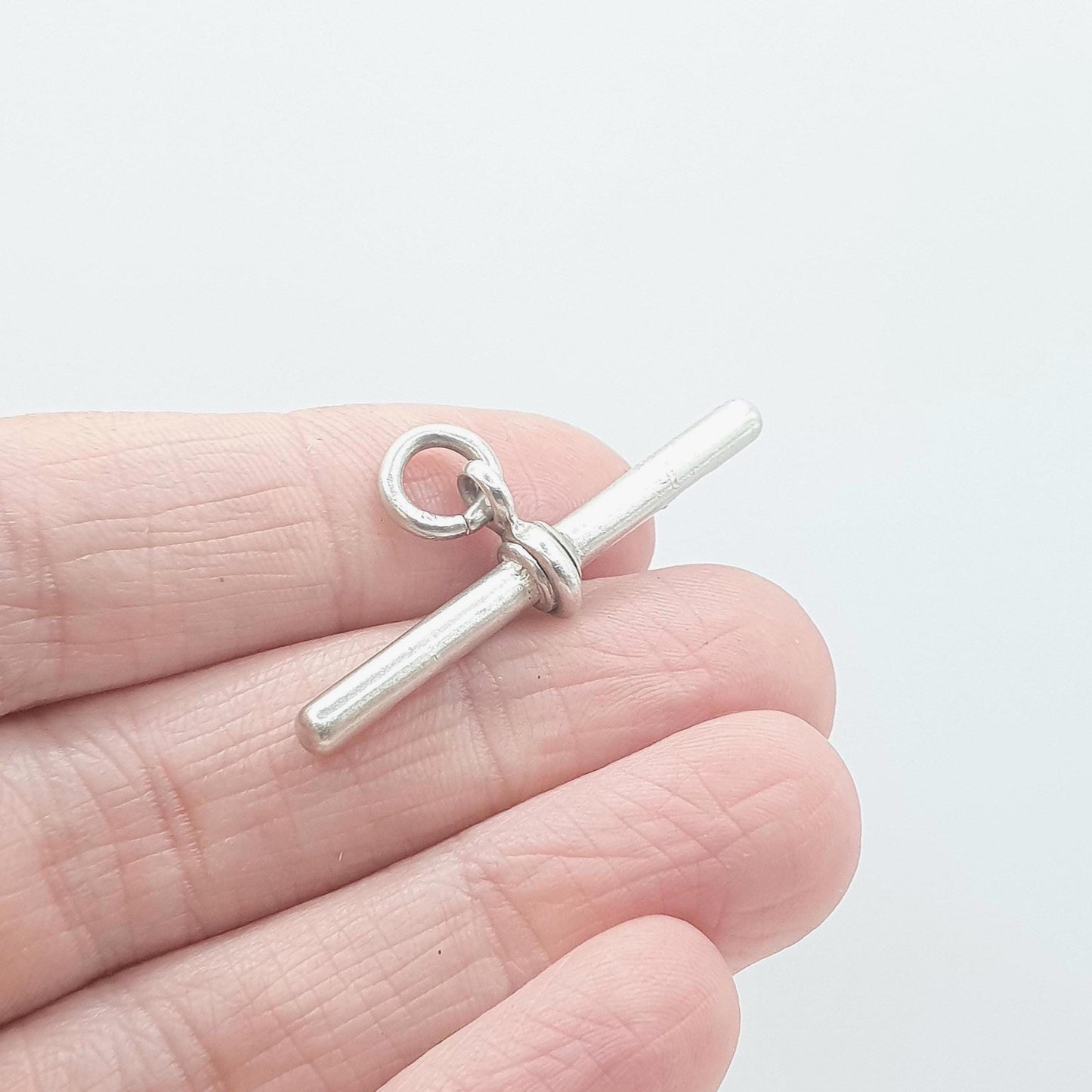 Antique Victorian Sterling Silver T Bar Pendant Fob Charm Necklace 1888 Hallmark Albert Chain Vintage Mens Womens Jewelry Jewellery