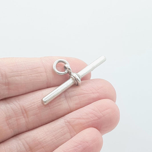 Antique Victorian Sterling Silver T Bar Pendant Fob Charm Necklace 1888 Hallmark Albert Chain Vintage Mens Womens Jewelry Jewellery