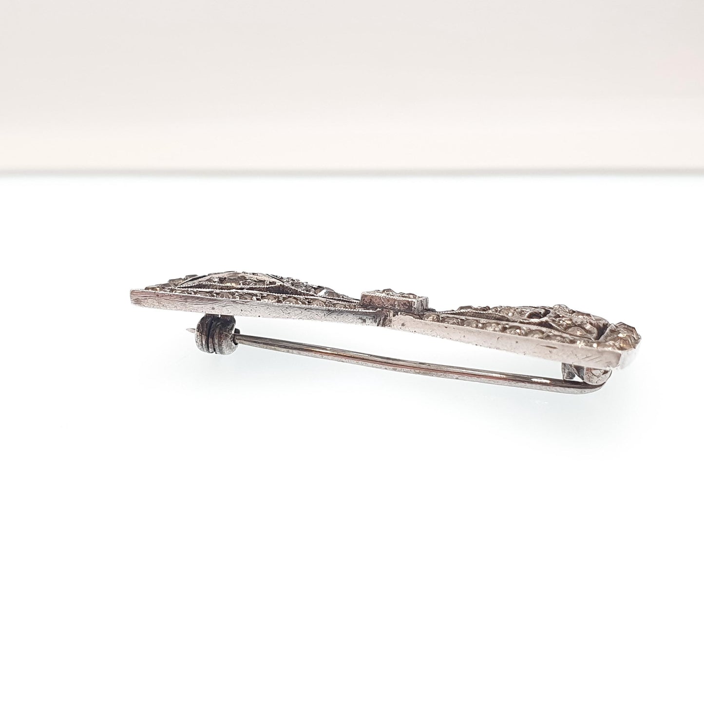 Antique Diamond Paste Solid Silver Bow Brooch Large Big Pin Ribbon Art Deco 1920s Sparkly Vintage Womens Jewelry Jewellery