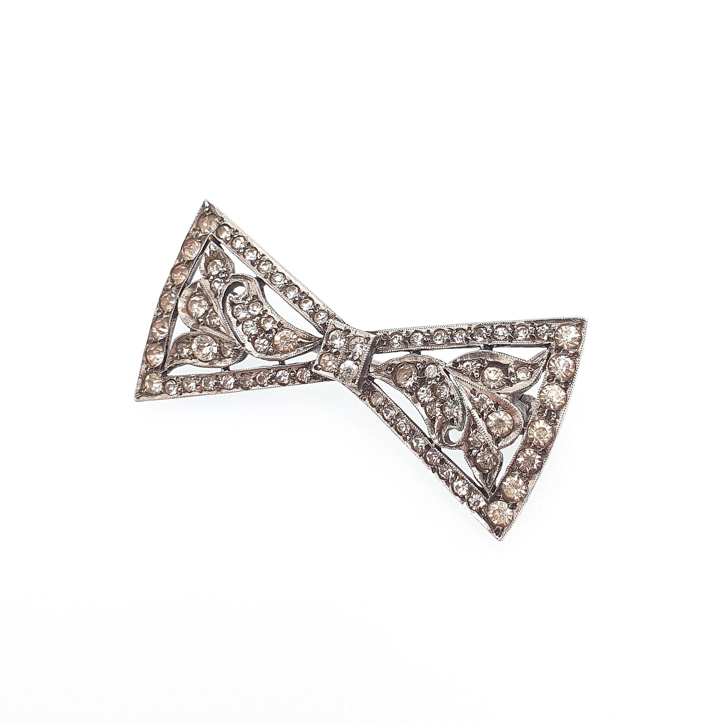 Antique Diamond Paste Solid Silver Bow Brooch Large Big Pin Ribbon Art Deco 1920s Sparkly Vintage Womens Jewelry Jewellery
