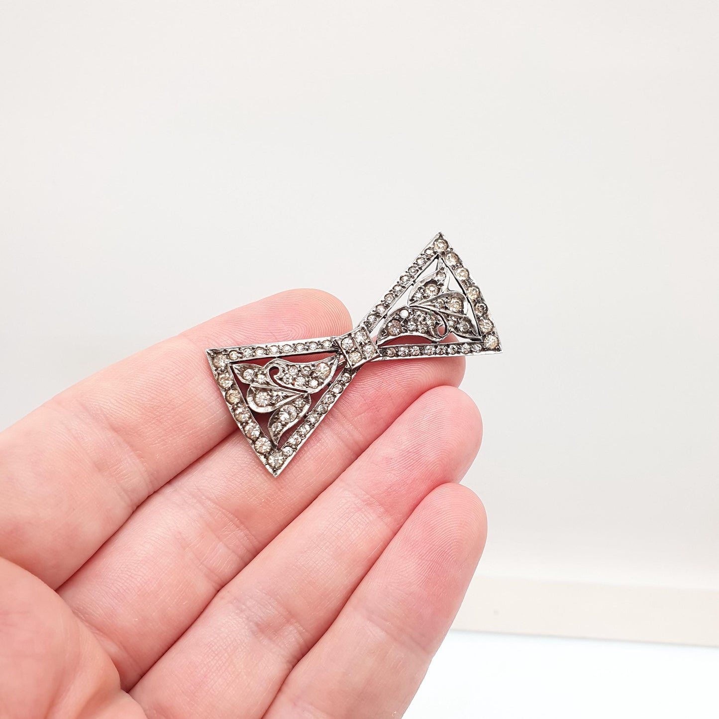 Antique Diamond Paste Solid Silver Bow Brooch Large Big Pin Ribbon Art Deco 1920s Sparkly Vintage Womens Jewelry Jewellery
