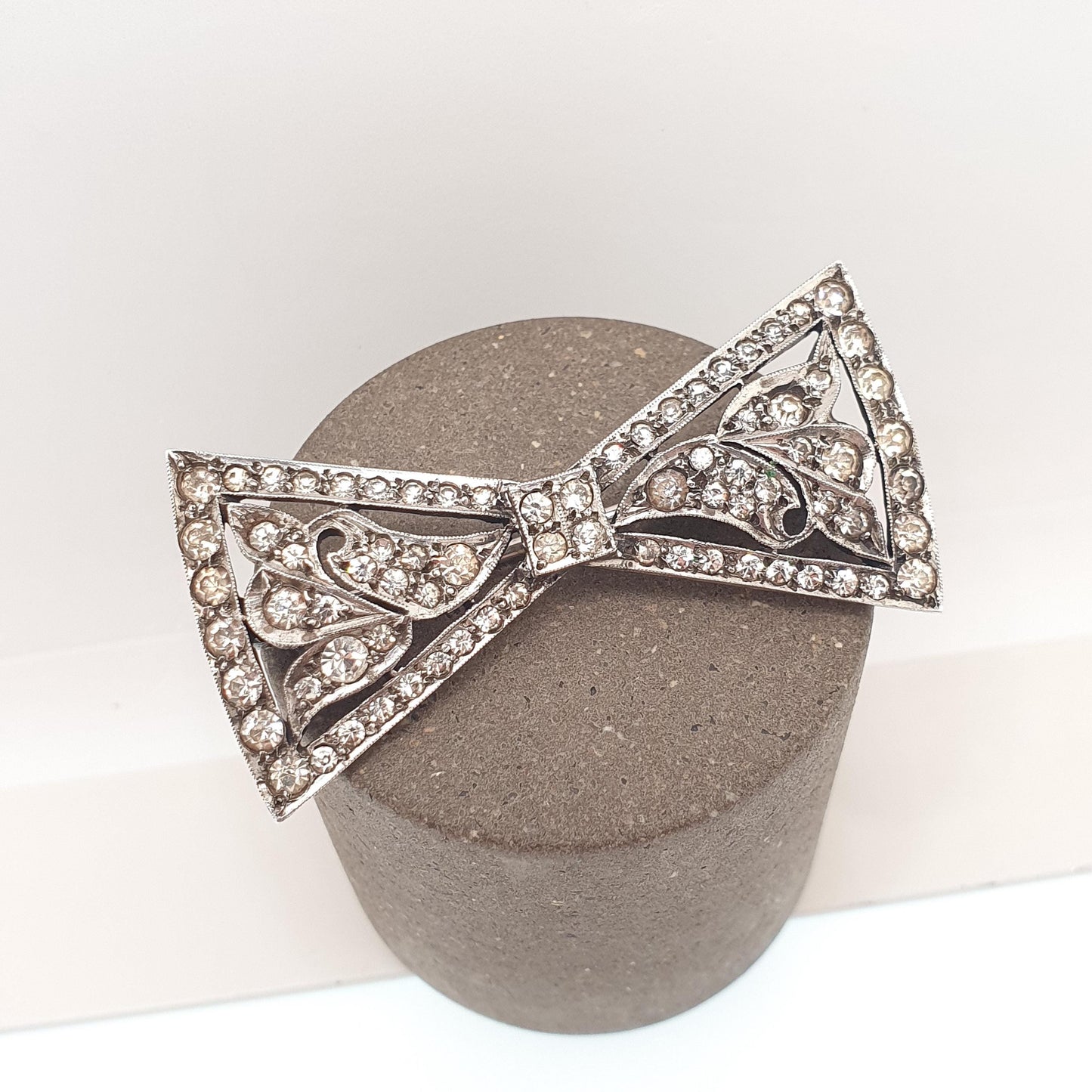 Antique Diamond Paste Solid Silver Bow Brooch Large Big Pin Ribbon Art Deco 1920s Sparkly Vintage Womens Jewelry Jewellery