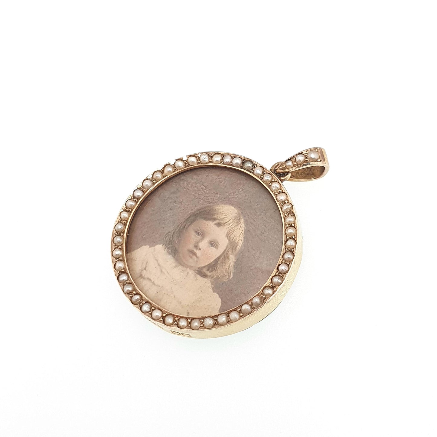 Antique 9ct Gold Seed Pearl Locket Necklace Pendant Double Sided Solid 9k 375 Yellow Jewelry Womens Jewellery