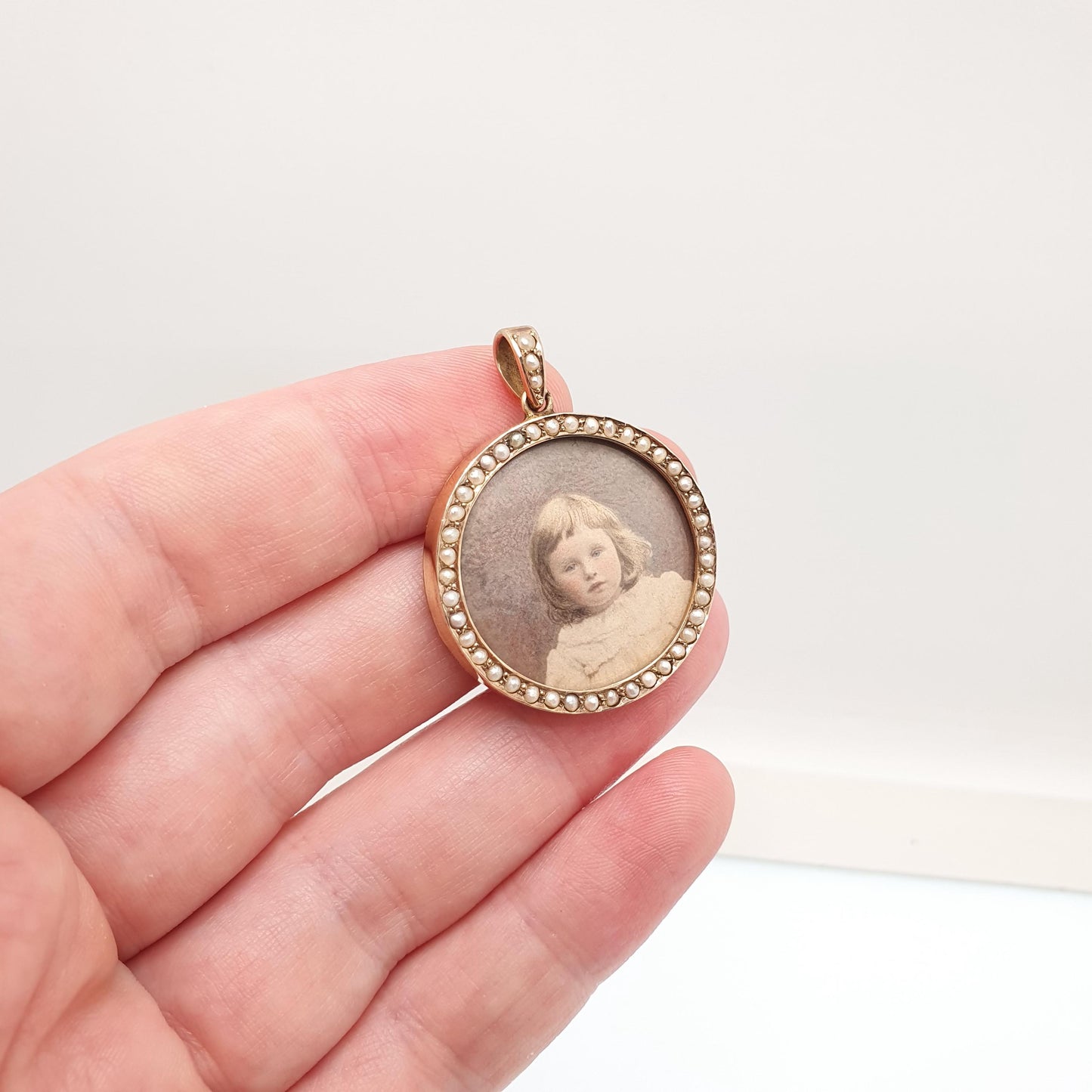 Antique 9ct Gold Seed Pearl Locket Necklace Pendant Double Sided Solid 9k 375 Yellow Jewelry Womens Jewellery