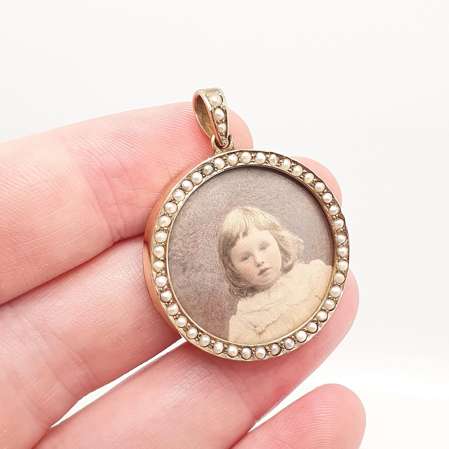 Antique 9ct Gold Seed Pearl Locket Necklace Pendant Double Sided Solid 9k 375 Yellow Jewelry Womens Jewellery