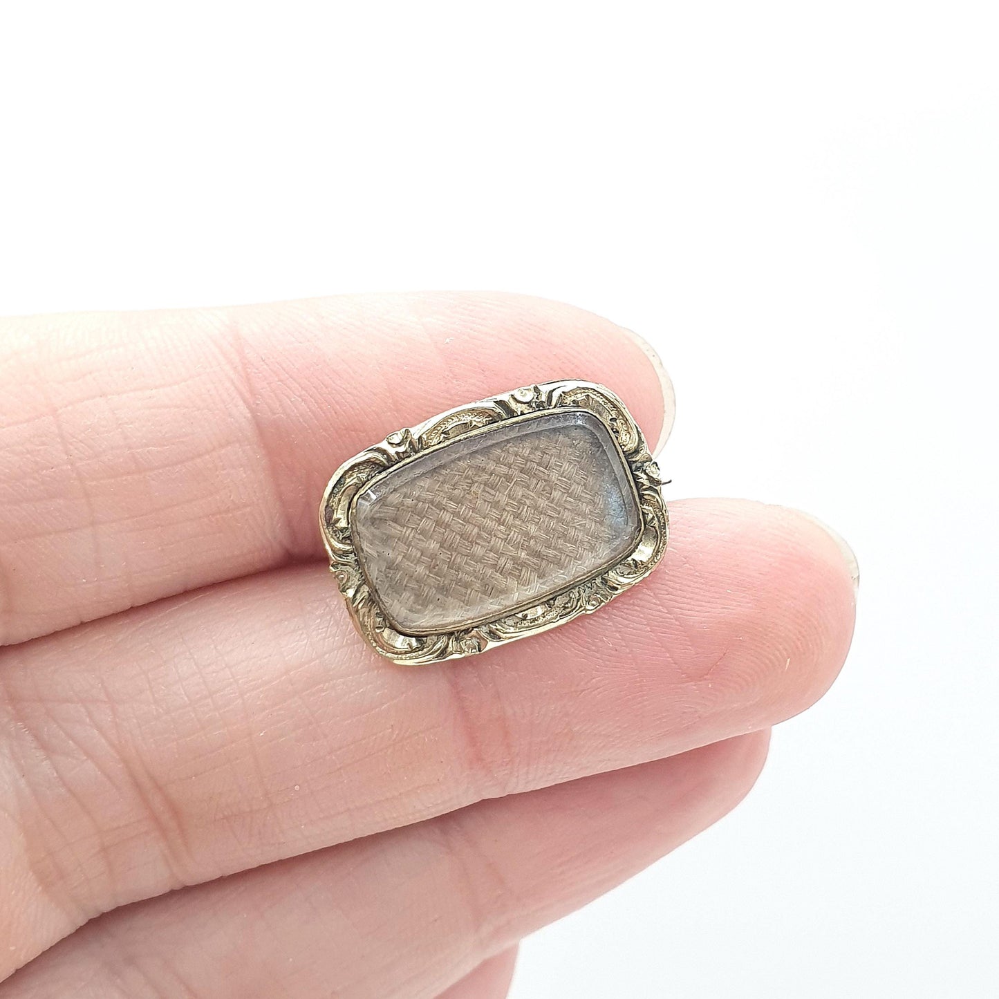 Antique Rolled Gold Mourning Brooch Victorian Glass Locket Braided Hair Golf Filled Keepsake Womens Jewelry Jewellery Vintage