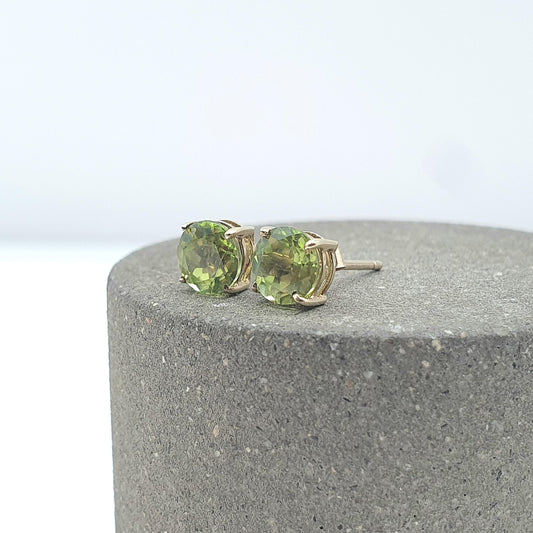 Vintage 9ct Gold Peridot Stud Earrings Olivine Gemstone Green Solid 9k 9kt Round Cut August Birthstone Womens Jewelry Jewellery Mens