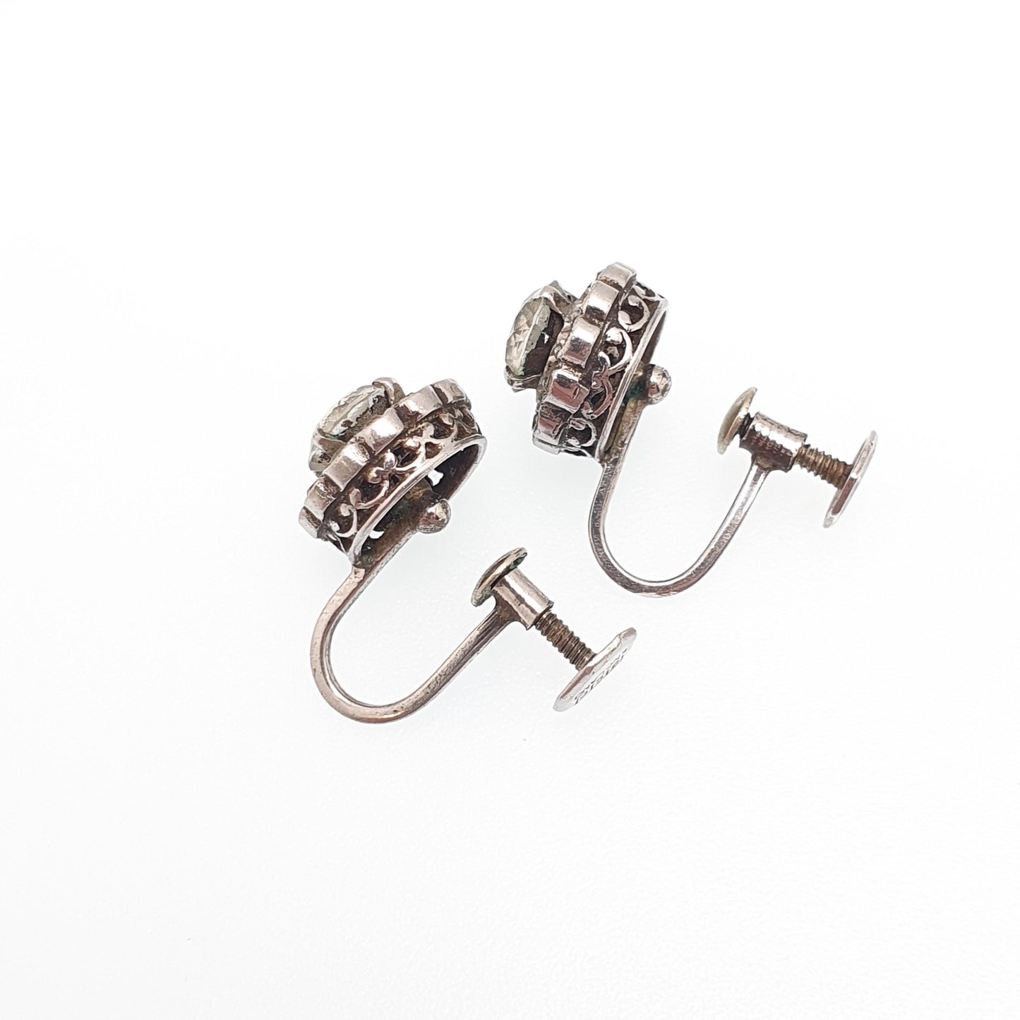 Antique Sterling Silver Diamond Paste Cluster Earrings Art Deco SCP Ciro 1920s Vintage Sparkly Jewelry Jewellery