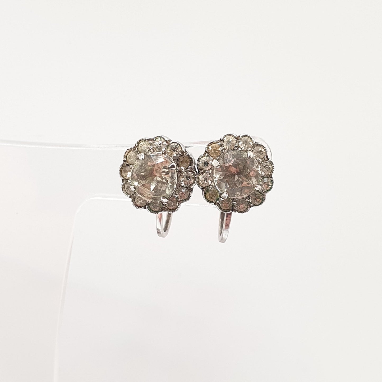 Antique Sterling Silver Diamond Paste Cluster Earrings Art Deco SCP Ciro 1920s Vintage Sparkly Jewelry Jewellery