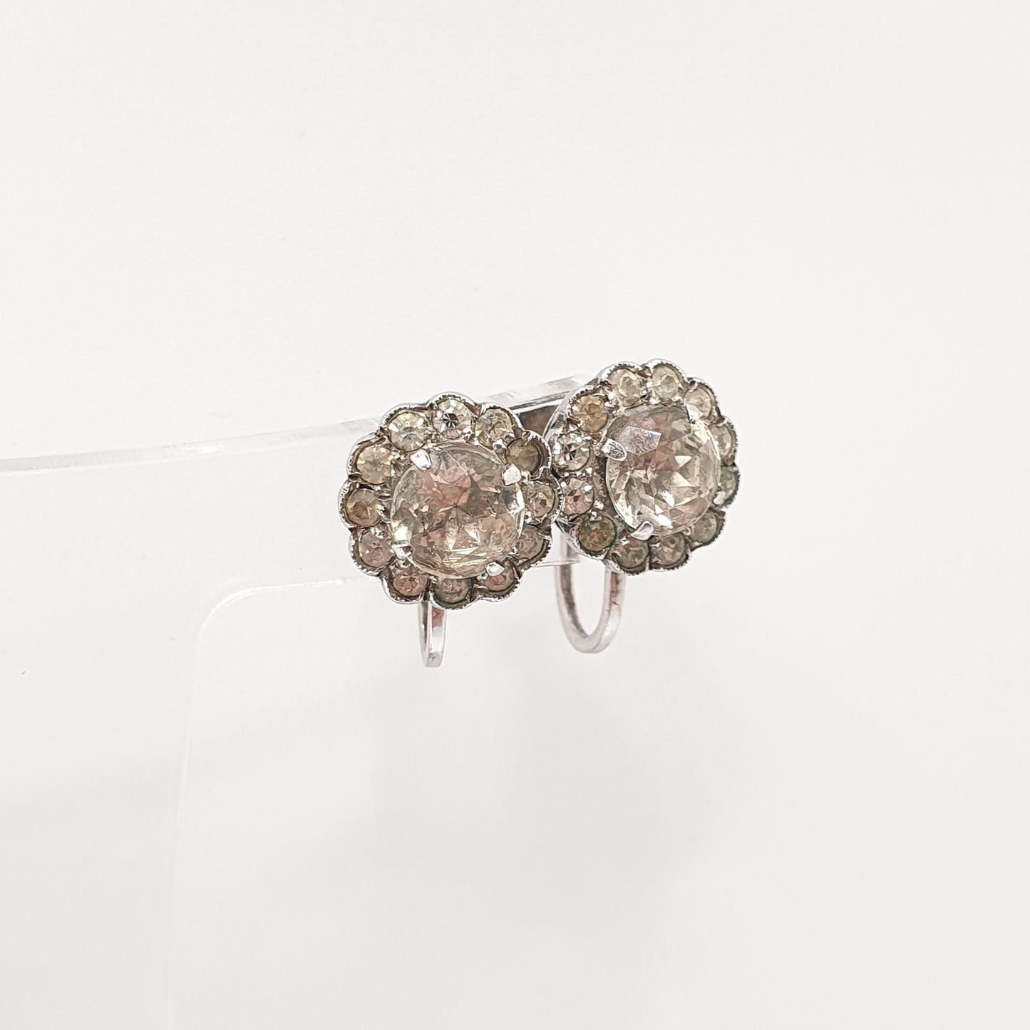 Antique Sterling Silver Diamond Paste Cluster Earrings Art Deco SCP Ciro 1920s Vintage Sparkly Jewelry Jewellery
