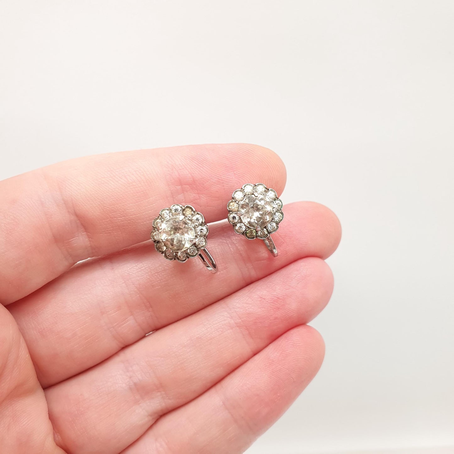 Antique Sterling Silver Diamond Paste Cluster Earrings Art Deco SCP Ciro 1920s Vintage Sparkly Jewelry Jewellery