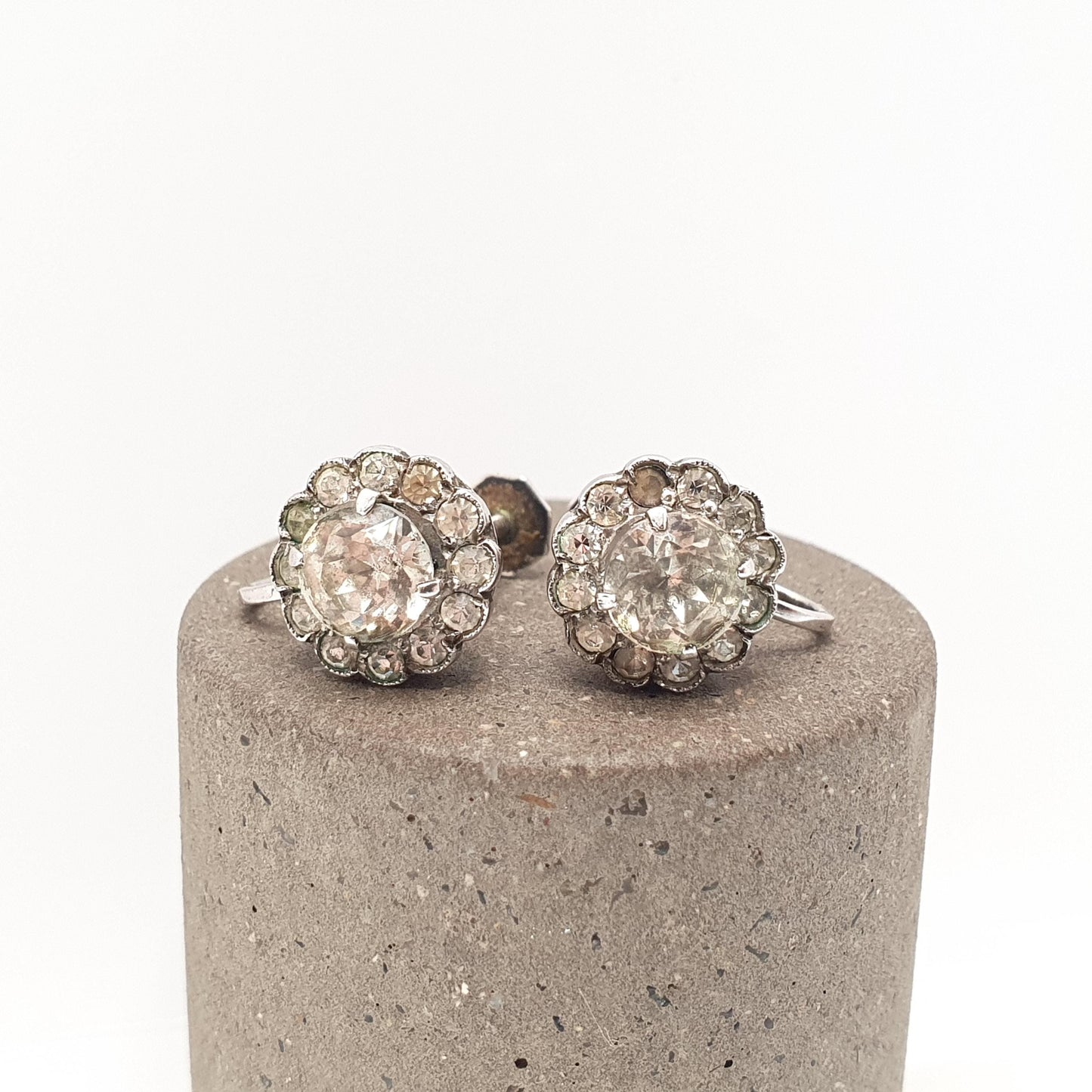 Antique Sterling Silver Diamond Paste Cluster Earrings Art Deco SCP Ciro 1920s Vintage Sparkly Jewelry Jewellery