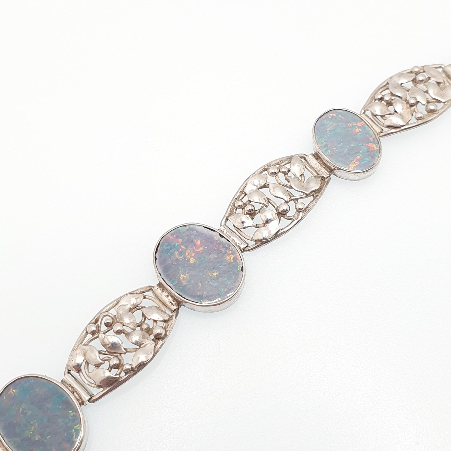 Antique Solid Silver Blue Opal Bracelet Arts and Crafts Art Nouveau Setting Genuine Gemstone Vintage Jewelry Jewellery Womens