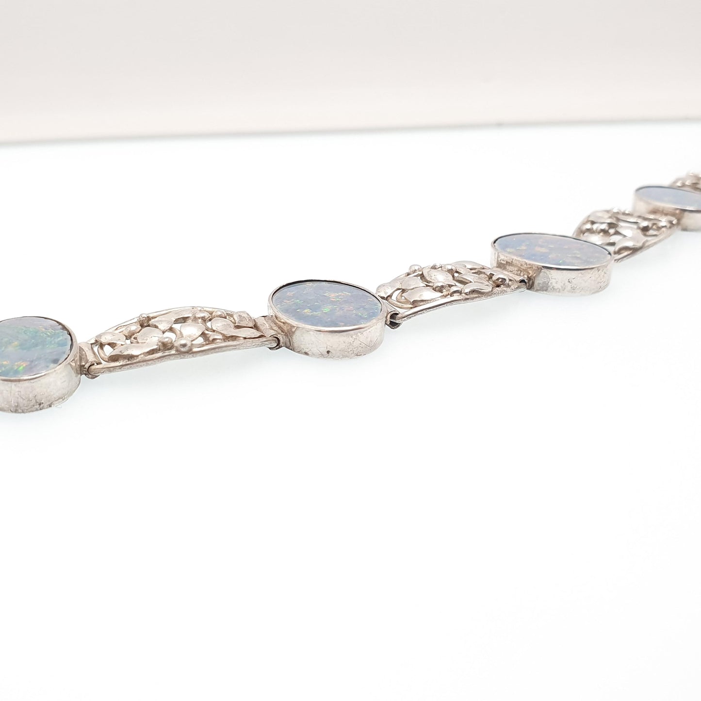 Antique Solid Silver Blue Opal Bracelet Arts and Crafts Art Nouveau Setting Genuine Gemstone Vintage Jewelry Jewellery Womens
