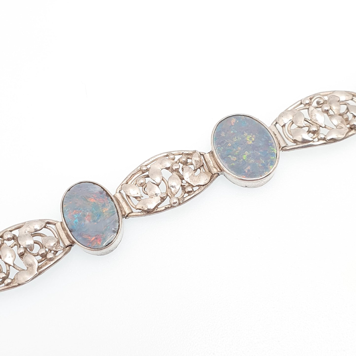 Antique Solid Silver Blue Opal Bracelet Arts and Crafts Art Nouveau Setting Genuine Gemstone Vintage Jewelry Jewellery Womens