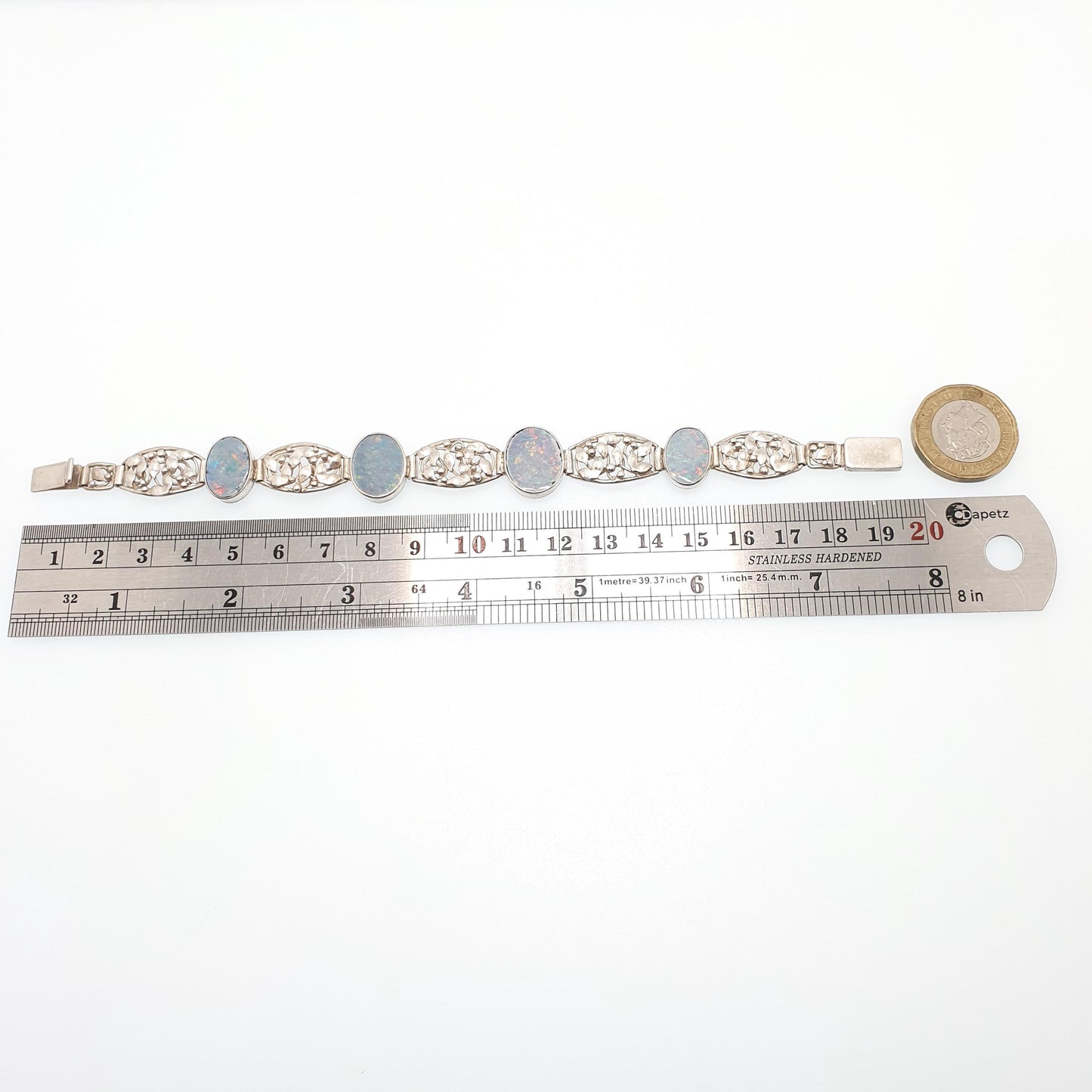 Antique Solid Silver Blue Opal Bracelet Arts and Crafts Art Nouveau Setting Genuine Gemstone Vintage Jewelry Jewellery Womens