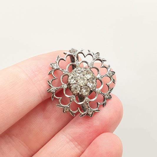Antique Georgian Paste Solid Silver Pendant Snowflake Style Necklace Foiled Old Cut Necklace Vintage 1800s Womens Jewelry Jewellery