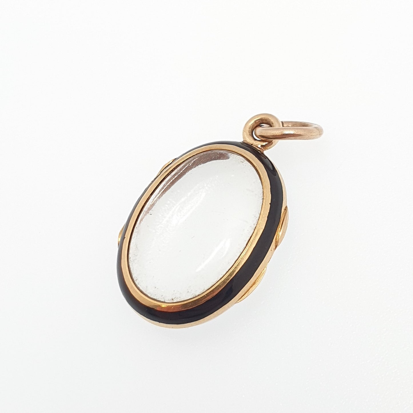 Antique Victorian 14k Gold Locket Black Enamel Double Sided Glass Solid 14kt 585 All Gold Small Oval Necklace Pendant Vintage